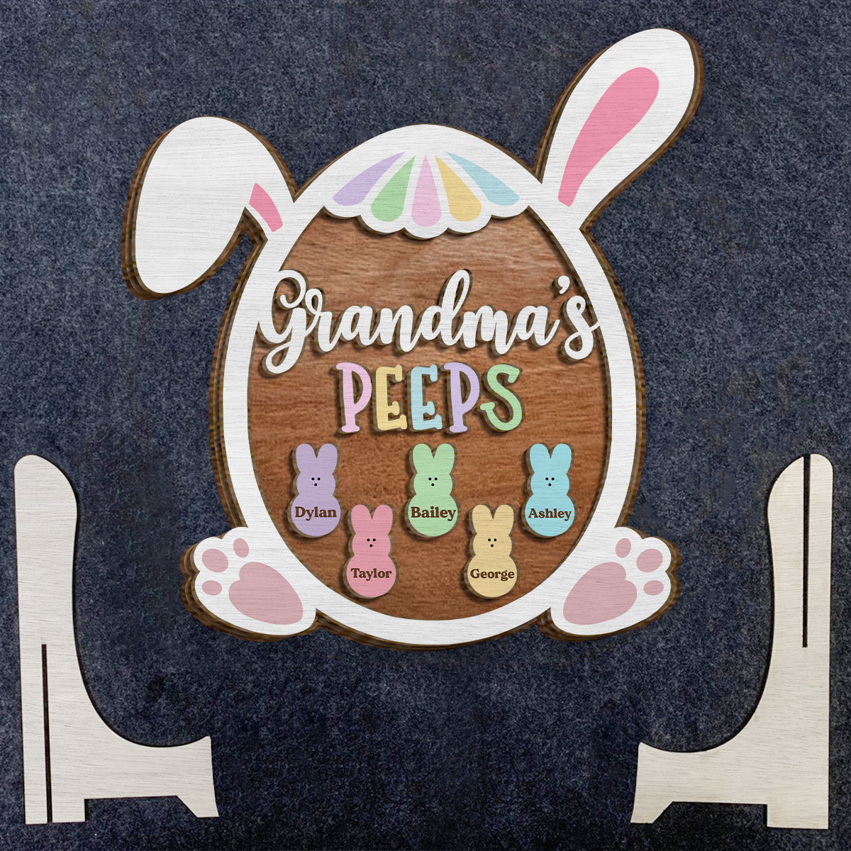 Grandma Nana Mimi Easter Bunnies - Personalized 2-Layer Wooden Plaque