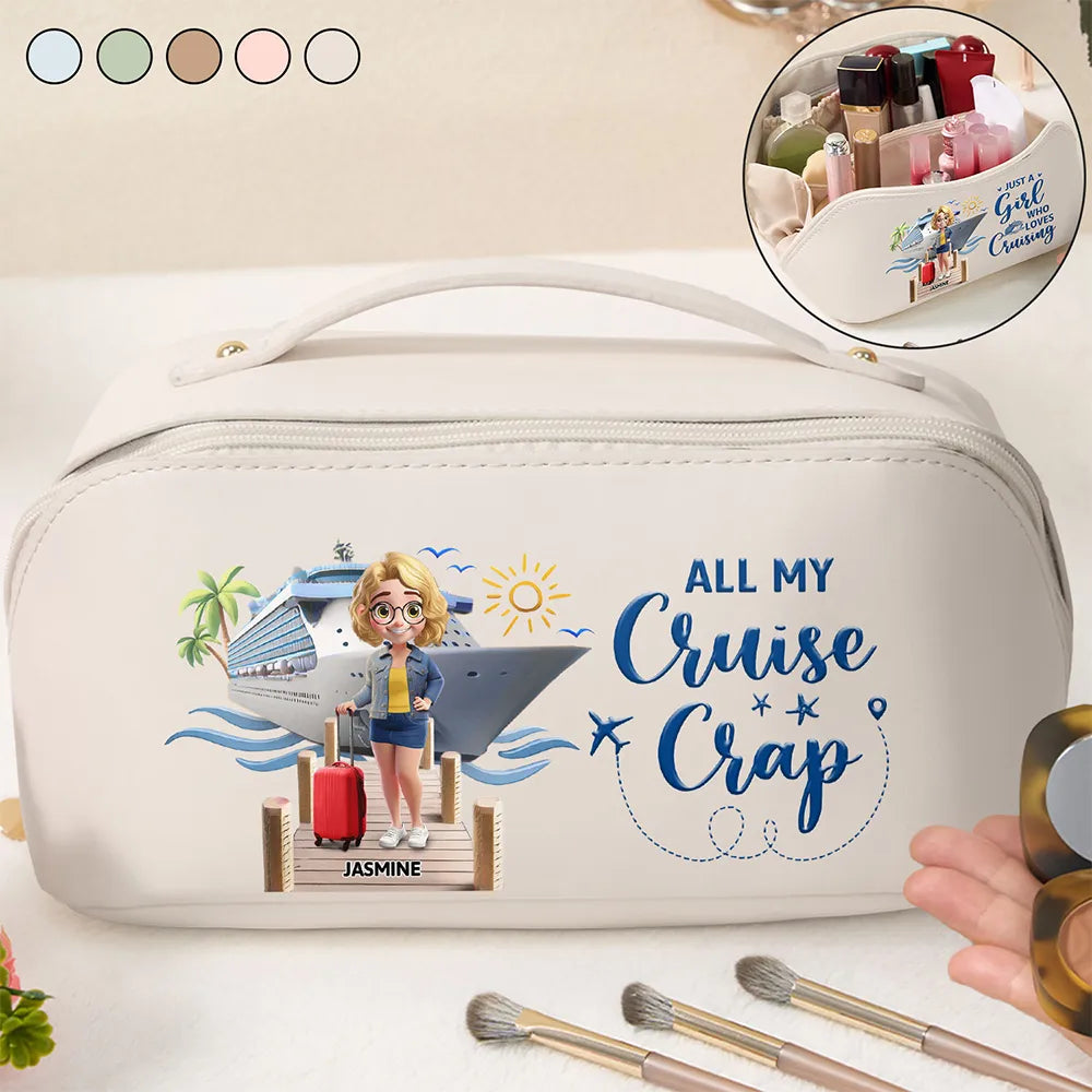 Travel All My Cruise Crap - Personalized Leather Makeup Bag For Vacations