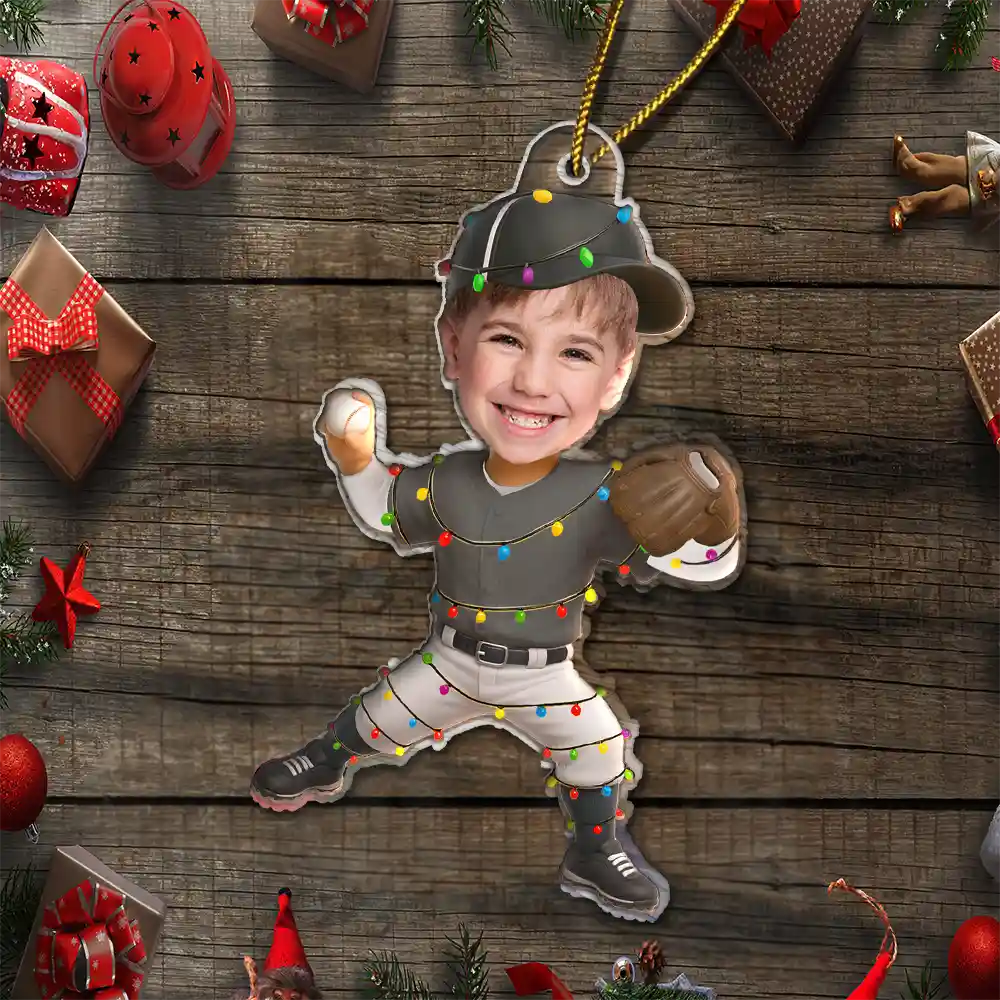 Custom Photo Kid Playing Baseball - Personalized Acrylic Ornament