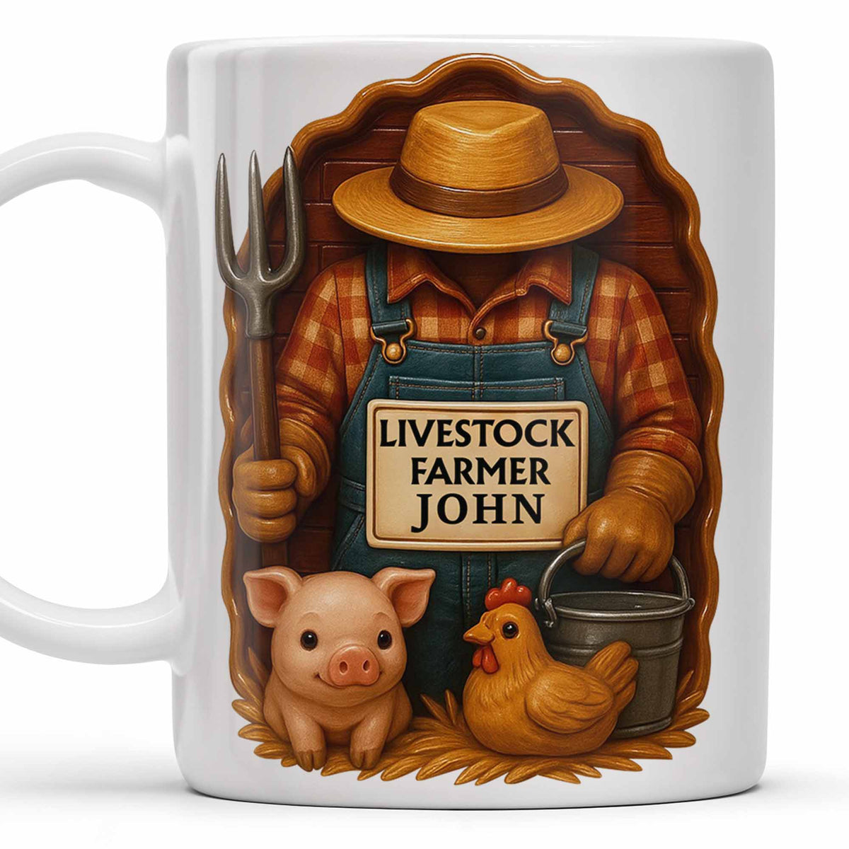 Livestock Farmer With Pig And Chicken, Personalized Custom Coffee Mug, Gift For Farmers