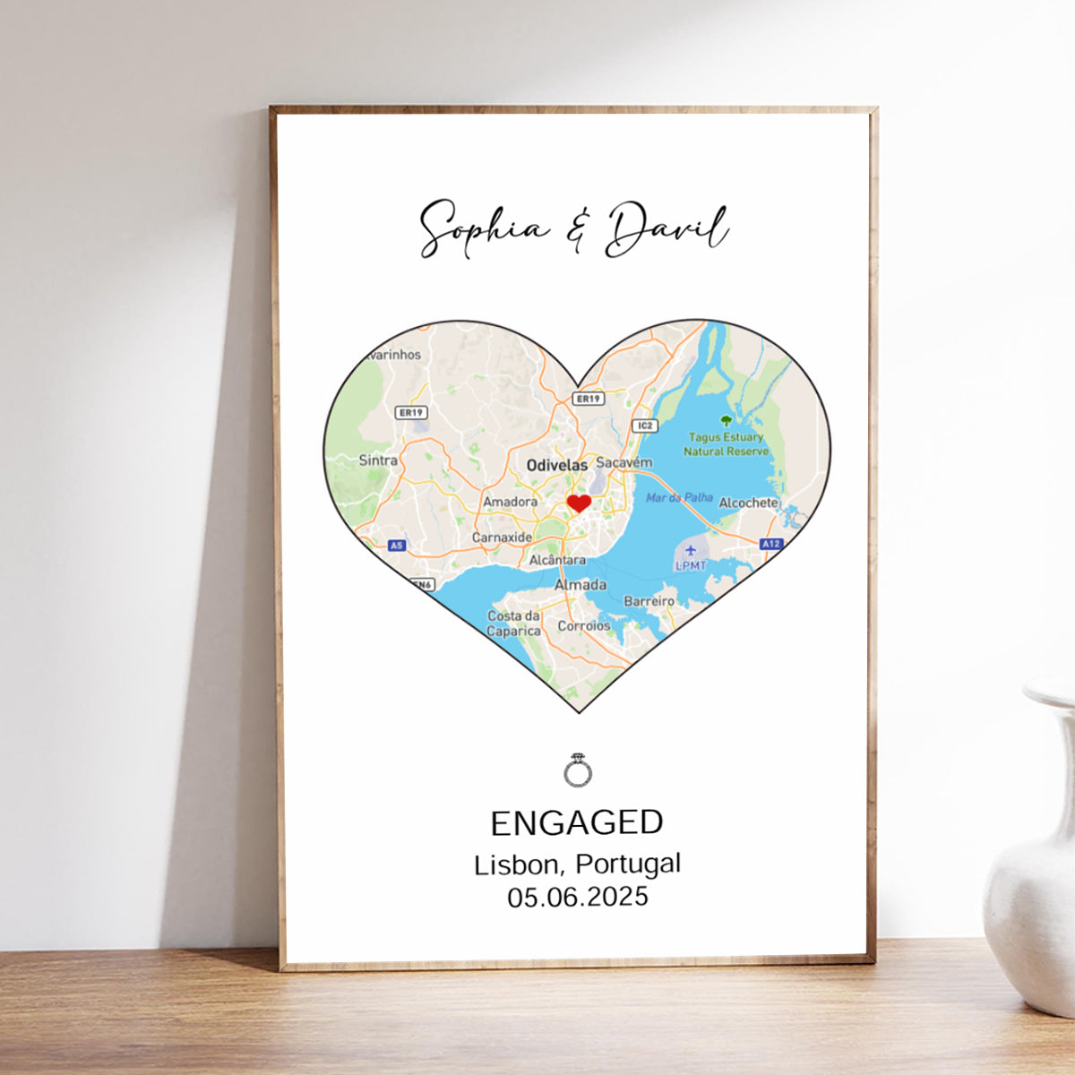 Engagement Gift, Couple Personalized Map Print
