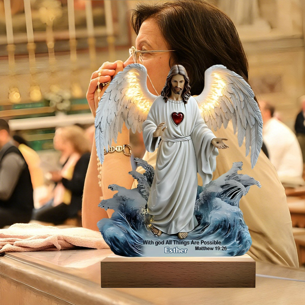 With God All Things Are Possible - Personalized Christian Shaped Plaque Light Base