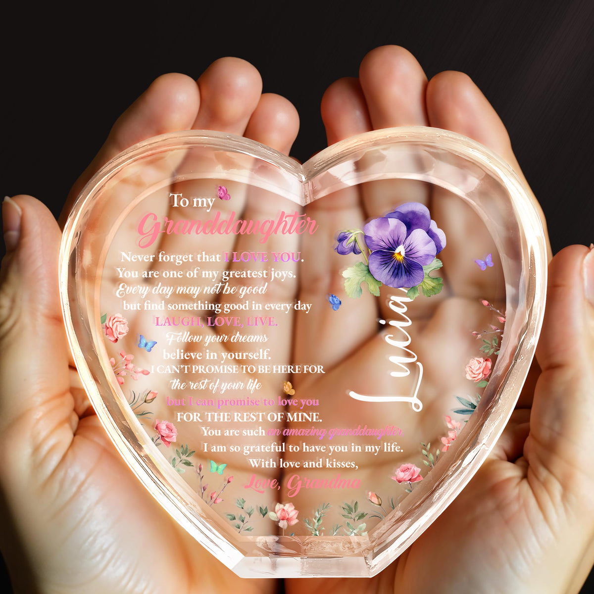 To My Granddaughter, Never Forget That I Love You, Personalized Crystal Heart