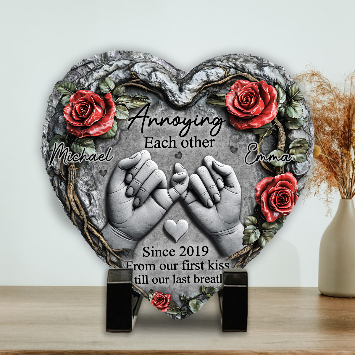 Till Our Last Breath - Personalized Couple Heart Shaped Garden Stone Slate