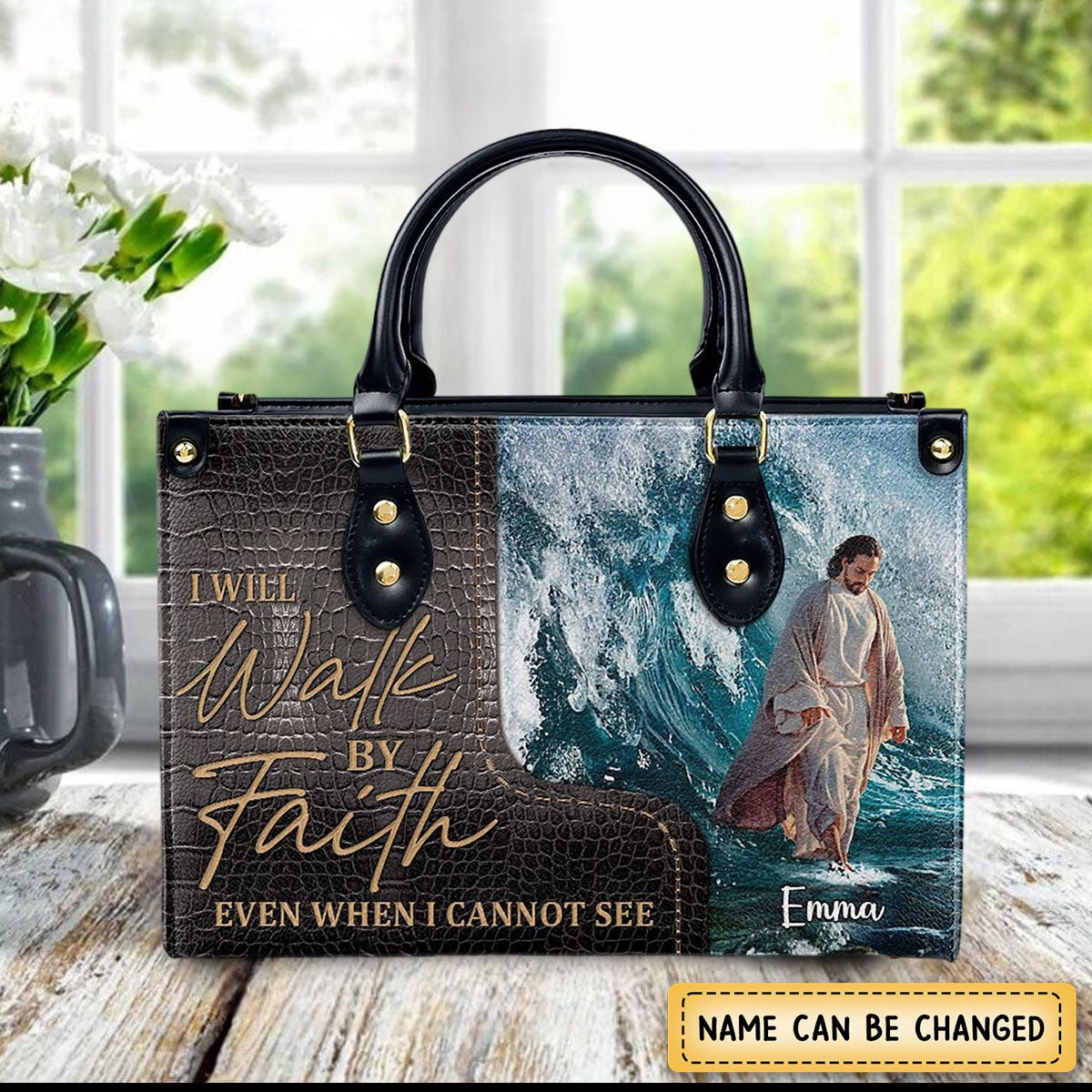 I Will Walk By Faith Even I Cannot See -Personalized Unique Jesus Leather Handbag