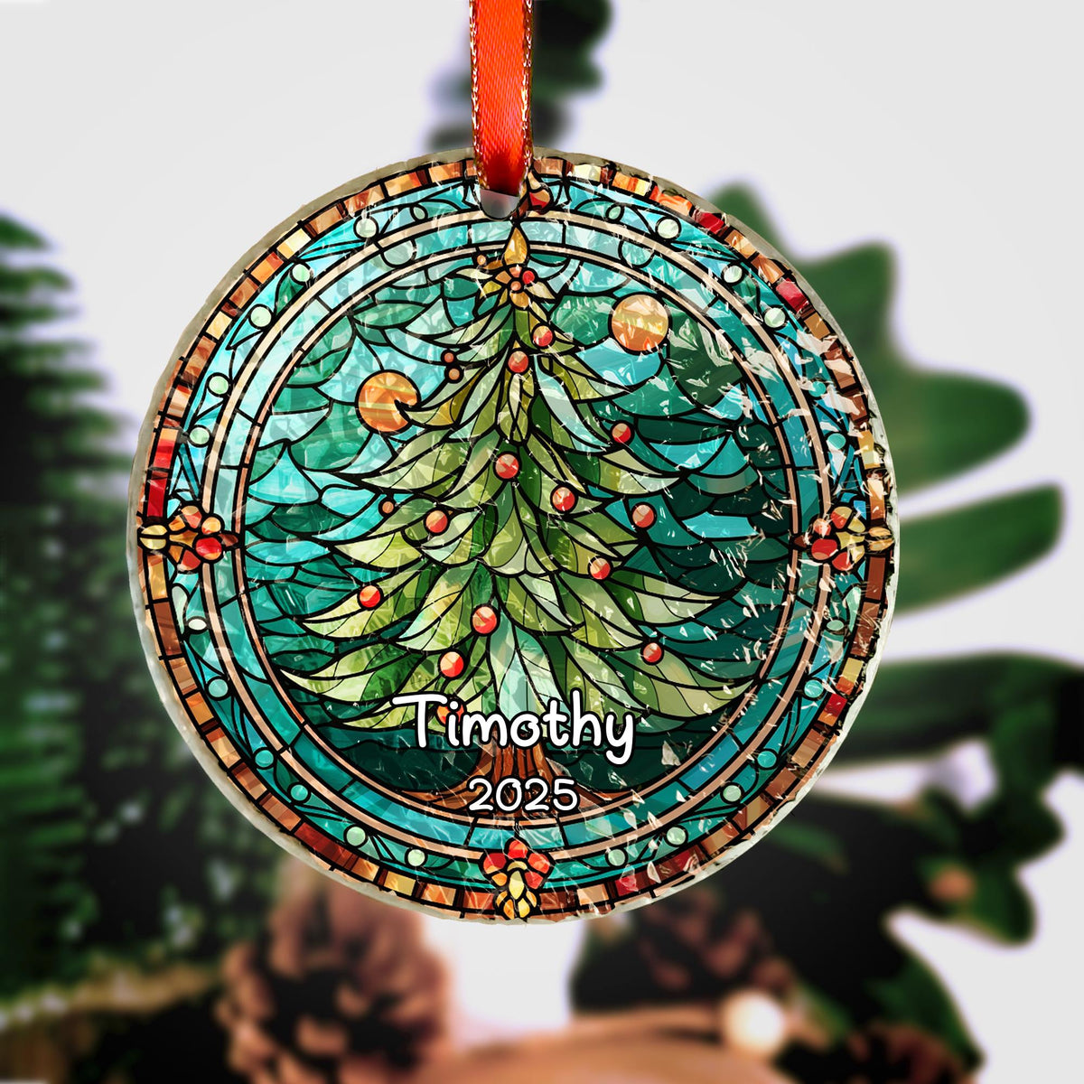 Christmas Tree - Personalized Circle Glass Ornament