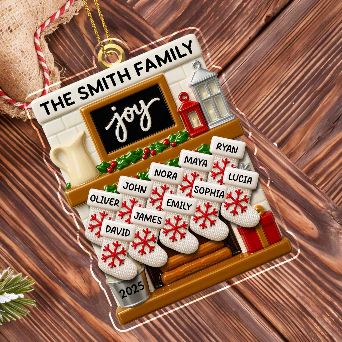Joy to the World, Stockings By the Fireplace, Personalized Custom Acrylic Ornament