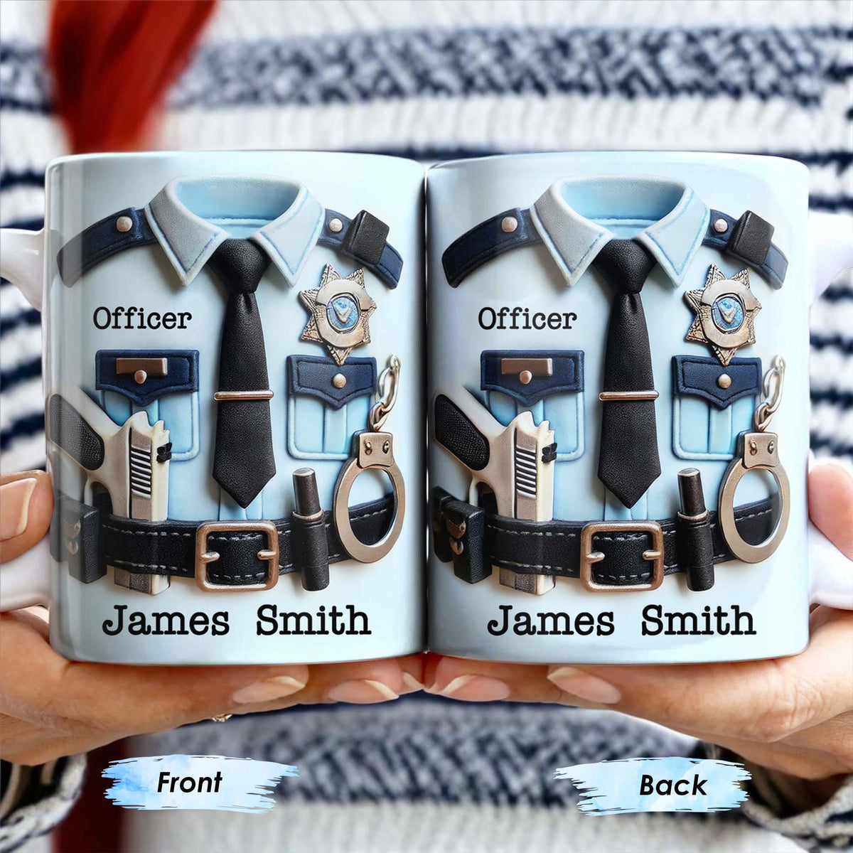 Officer, Police Uniform, Badge and Handcuffs, Custom Coffee Mug, Personalized Gift For Police Officers