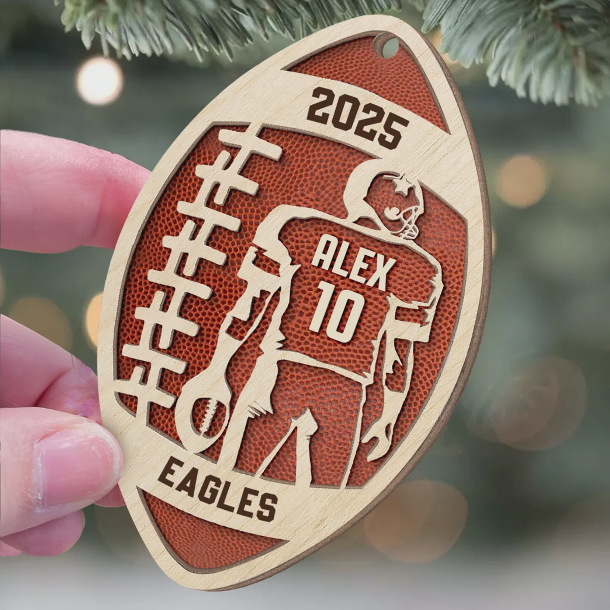 Custom Football Star Player - Personalized 2 Layer Wooden Ornament, Football Fan Gift