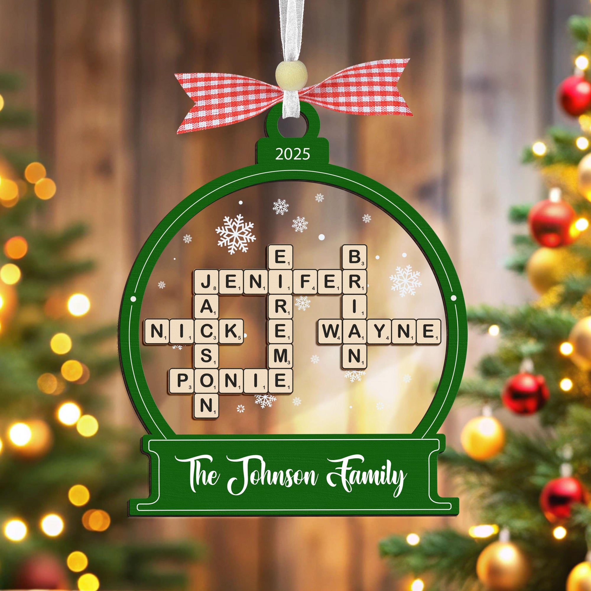 Personalized Family Crossword Christmas Custom Scrabble Ornament