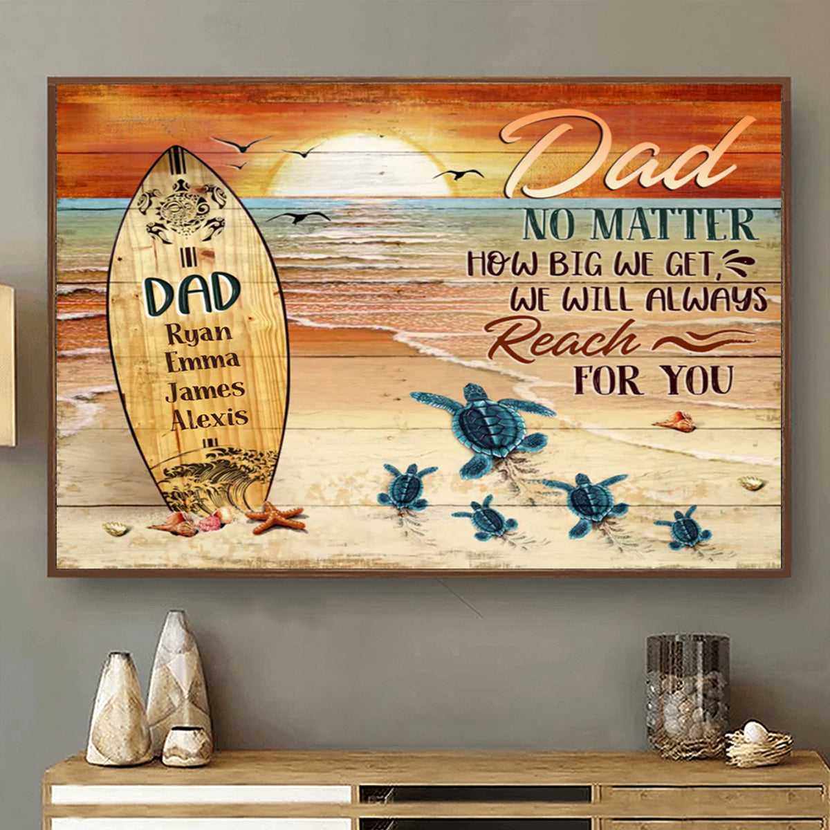 Dad No Matter How Big We Get Canvas Art – Father’s Day Personalized Sea Turtles Name