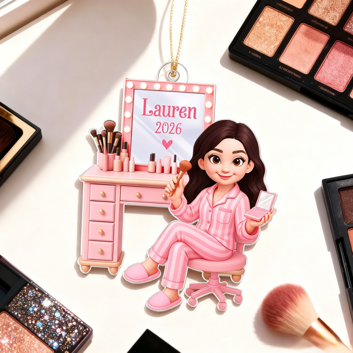 Personalized "Pink Girl Makeup" Acrylic Ornament – Christmas Gift For Daughters & Granddaughters