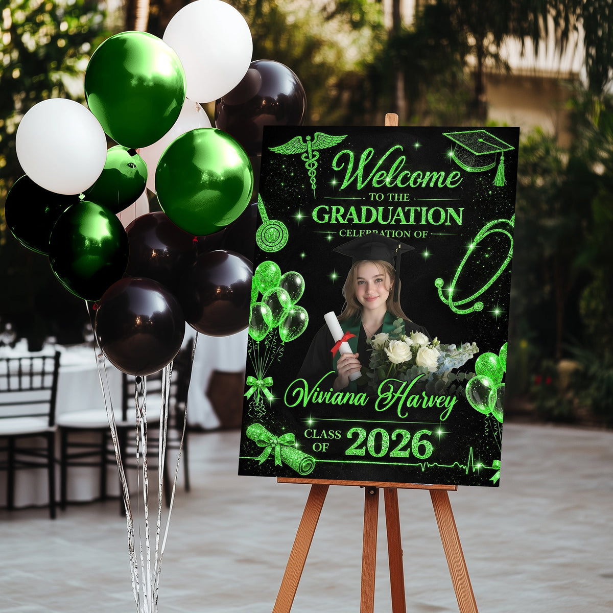 Glitter Nurse RN Personalized Graduation Welcome Sign - Custom Photo Welcome Sign - Graduation Gifts