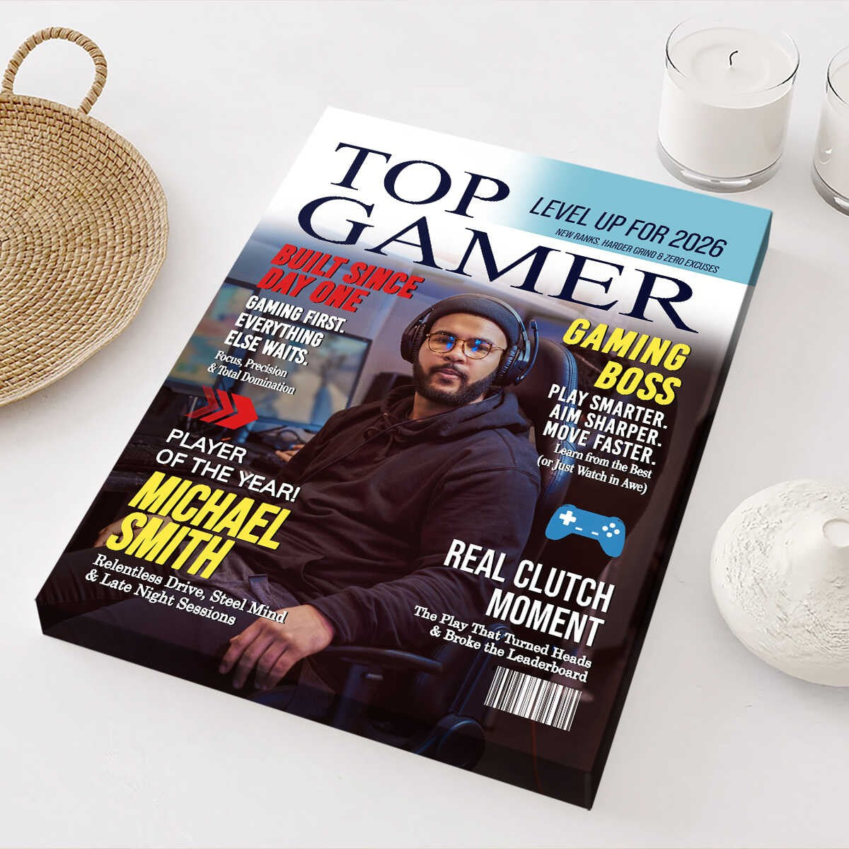 Custom Top Gamer Magazine Cover Canvas, Personalized Gamer Gift for Men, Video Game Gift for Him, Funny Gamer Gift