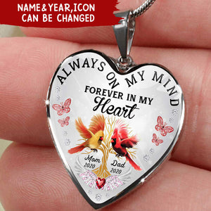 Always On My Mind Forever In My Heart Cardinals Memorial Personalized Necklace