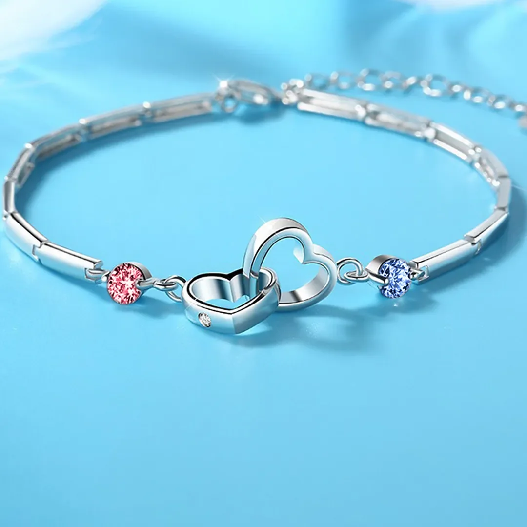 Motler & Daughter Forever Linked Together Personalized Birthstone Double Heart Bracelet