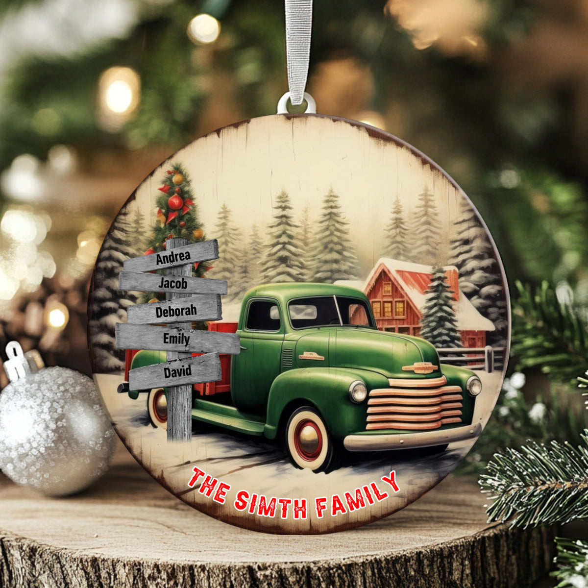 Personalized Gift For Family Farmhouse Truck Christmas Ceramic Ornament