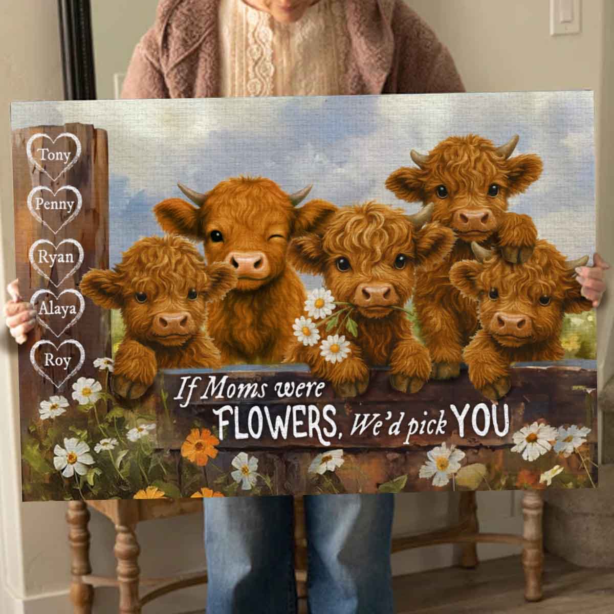 We'd Pick You Highland Cow Custom Canvas