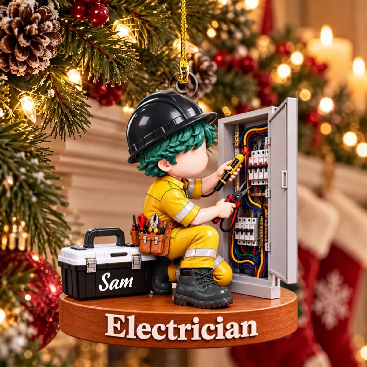 Personalized Electrician Christmas Ornament – Custom Name Acrylic Keepsake | Gift For Electricians & Apprentices