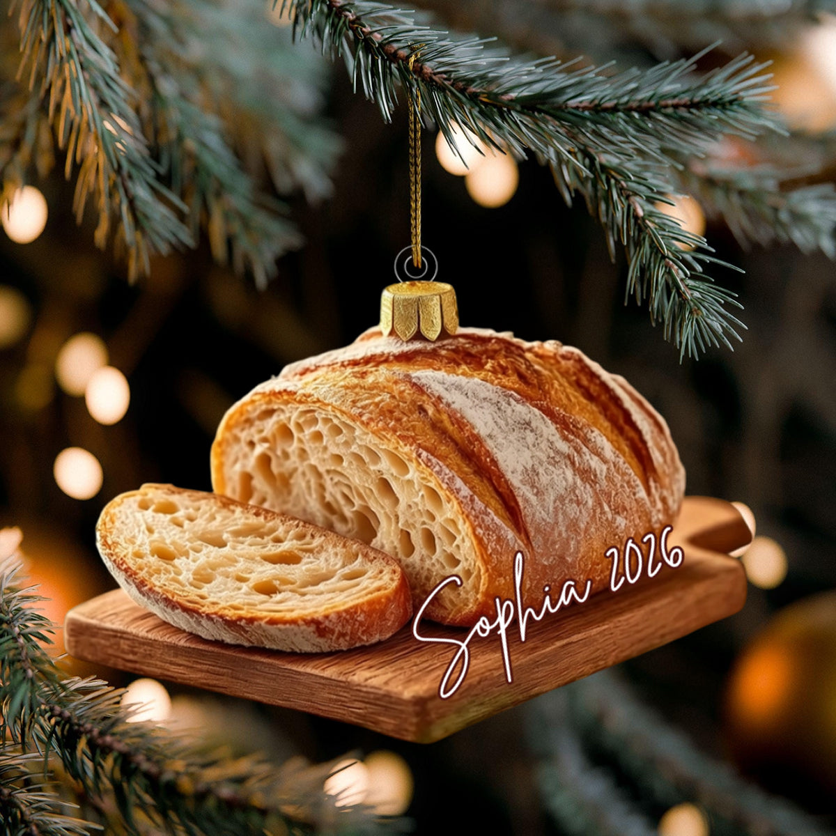 Personalized Sourdough Bread Christmas Ornament, Custom Name Acrylic Decoration, Bread Lover Decor