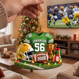 Personalized Football Jersey Helmet Trophy Acrylic Christmas Ornament