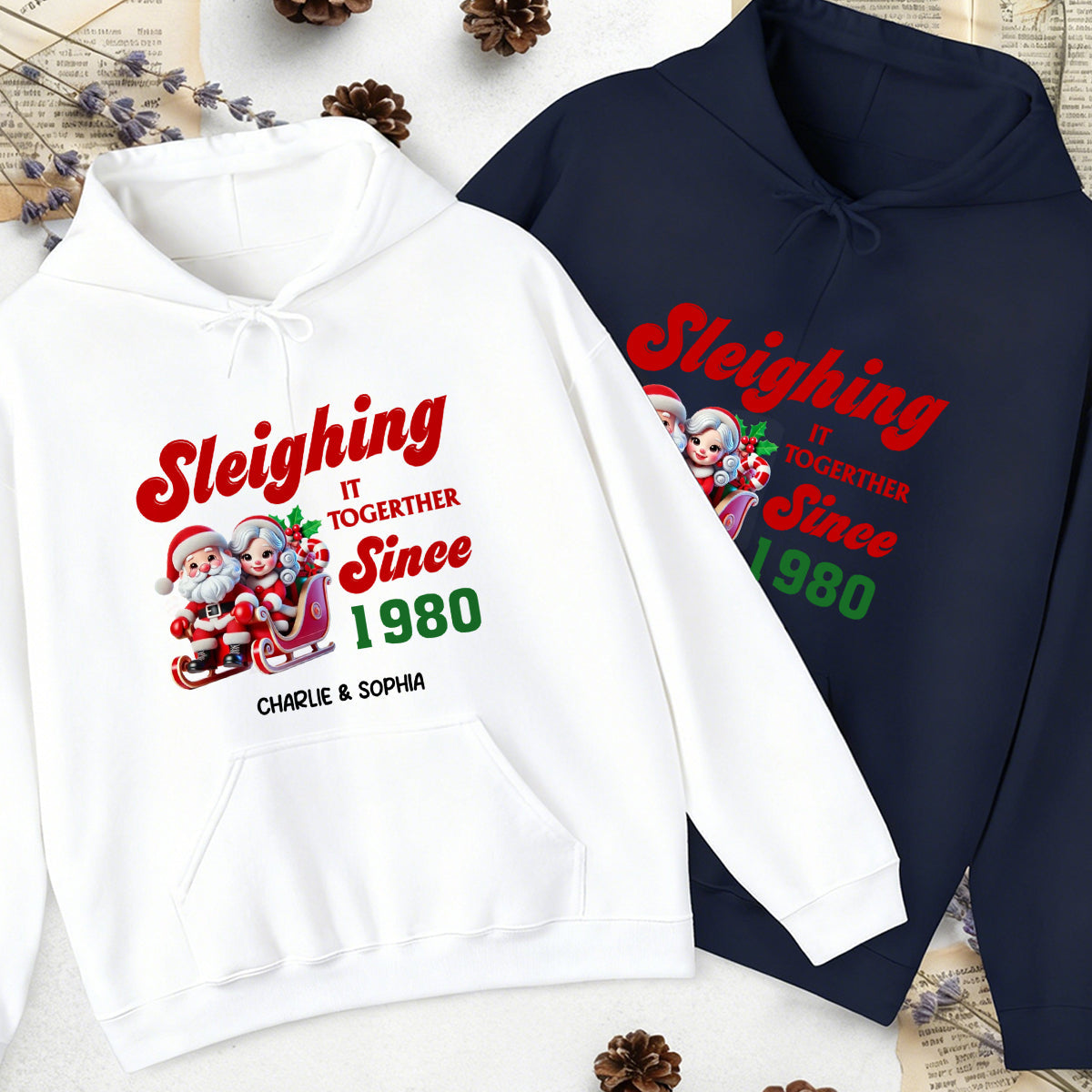 Personalized Couples Christmas Hoodie, Couple Matching,Santa and Mrs. Claus Together Since