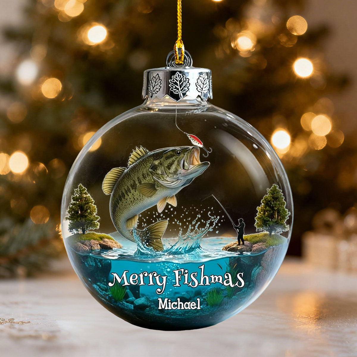 Merry Fishmas - Personalized Fishing Transparent Ornament