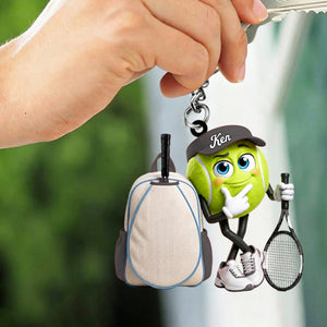 Tennis Racket & Tennis Backpack Design Keychain - Personalized Big‑Eye Tennis Ball Mascot Keychain