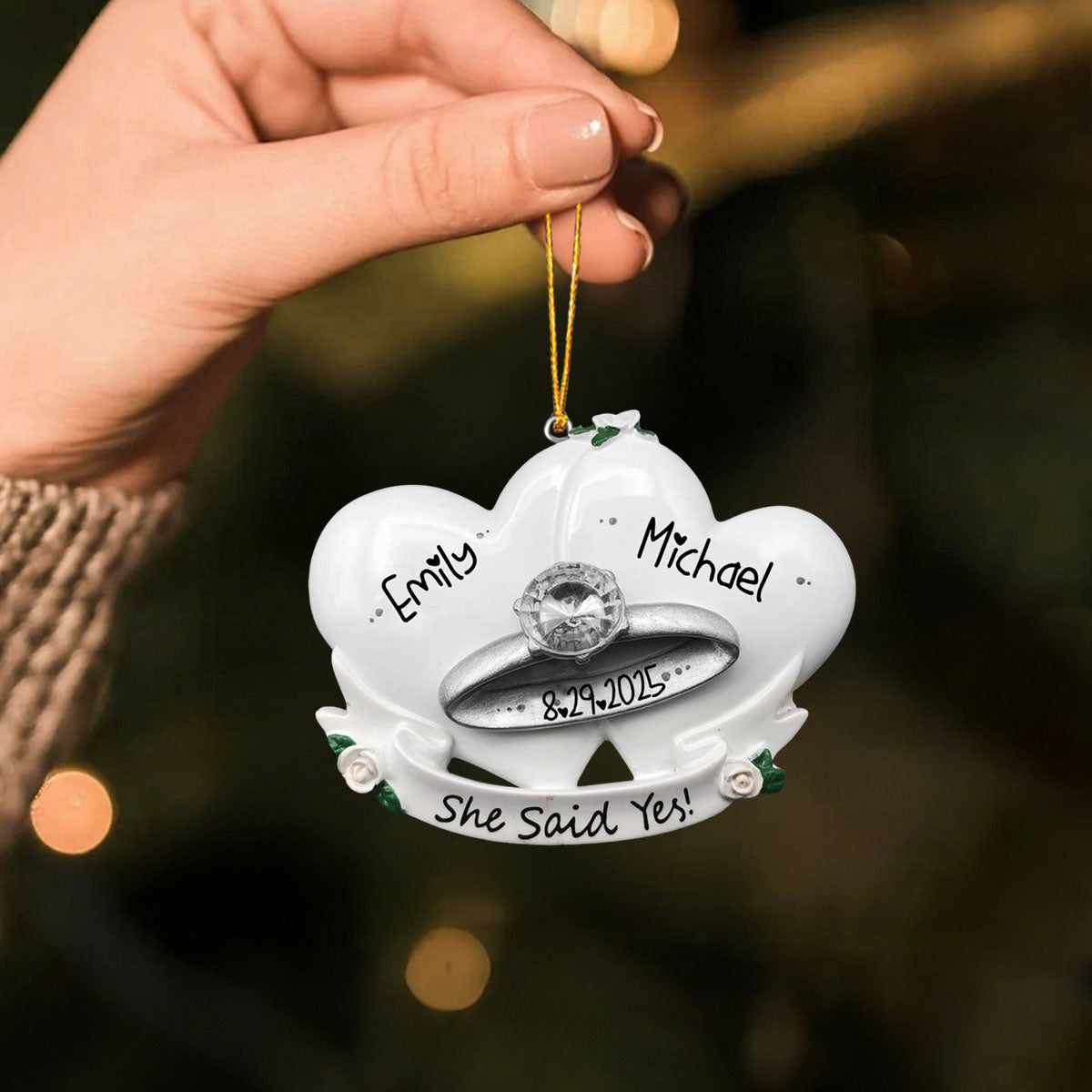 She Said Yes Engagement Ring Personalized Christmas Ornament