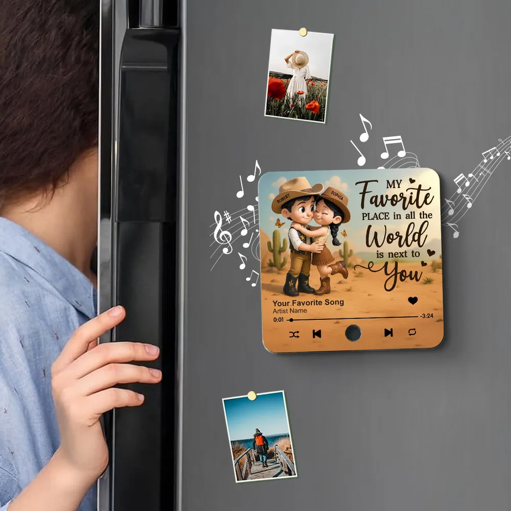 You & Me We Got This Cartoon Countryside Couple Cowboy Cowgirl Personalized Music Fridge Magnet