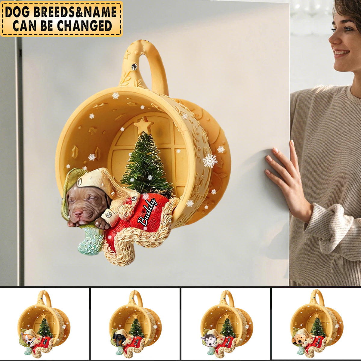 Personalized Dog Sleeping In A Tiny Cup Christmas Holiday Decal