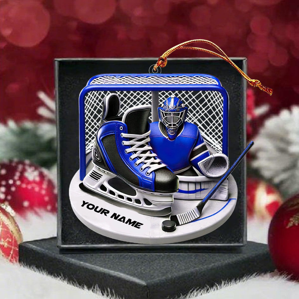 Custom Name Ice Hockey Ornament, Christmas Gift Decoration