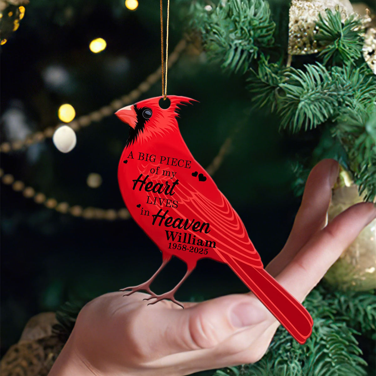 Cardinal A Big Piece Of My Heart Lives In Heaven Personalized Custom Shape Ornament Memorial Gift Family Gift