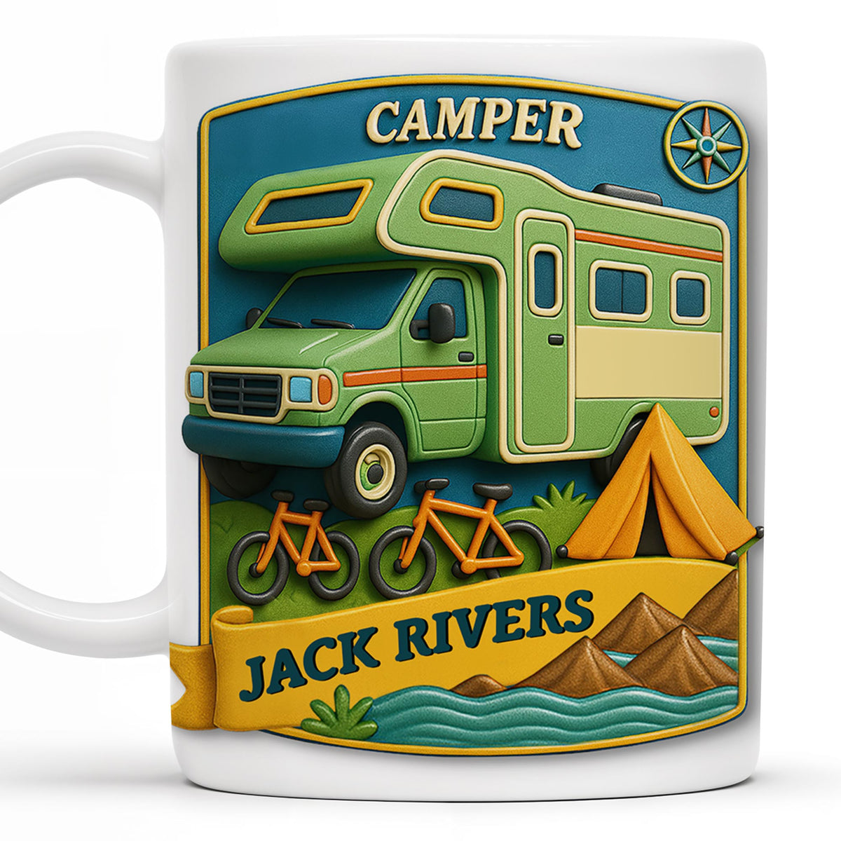 Camper, Tent, and Bicycles Design, Personalized Custom Coffee Mug, Perfect For Outdoor Lovers