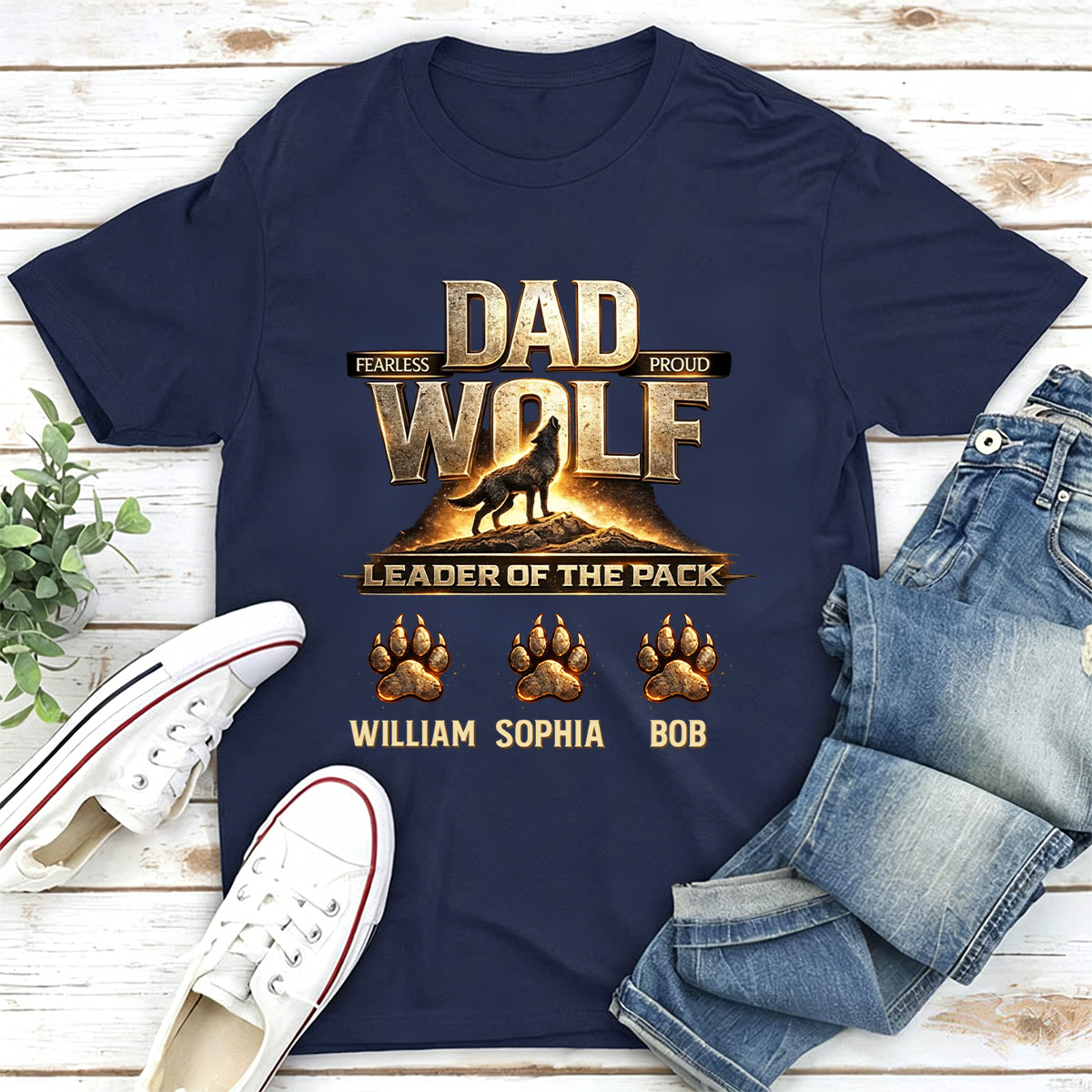 Papa Wolf T-shirt Personalized Gift for Father's Day