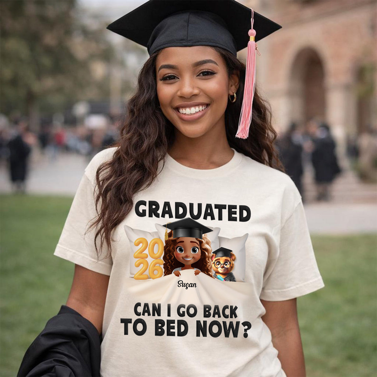 I Graduated Can I Go Back To Bed Now - Personalized Custom T Shirt