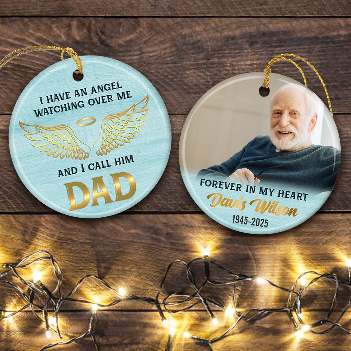 I HAVE AN ANGEL, Gifts For Loss Of Dad Personalized Ceramic Ornament