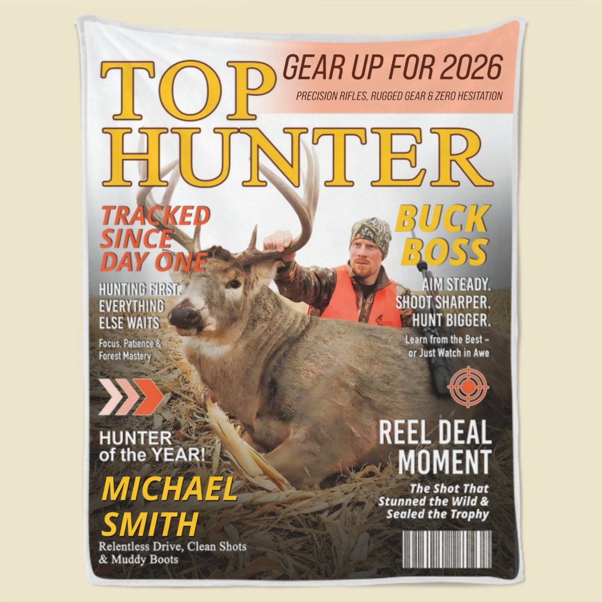 Personalized Hunting Magazine Cover Blanket Gifts for Men, Deer Hunting, Hunting Dad Gift