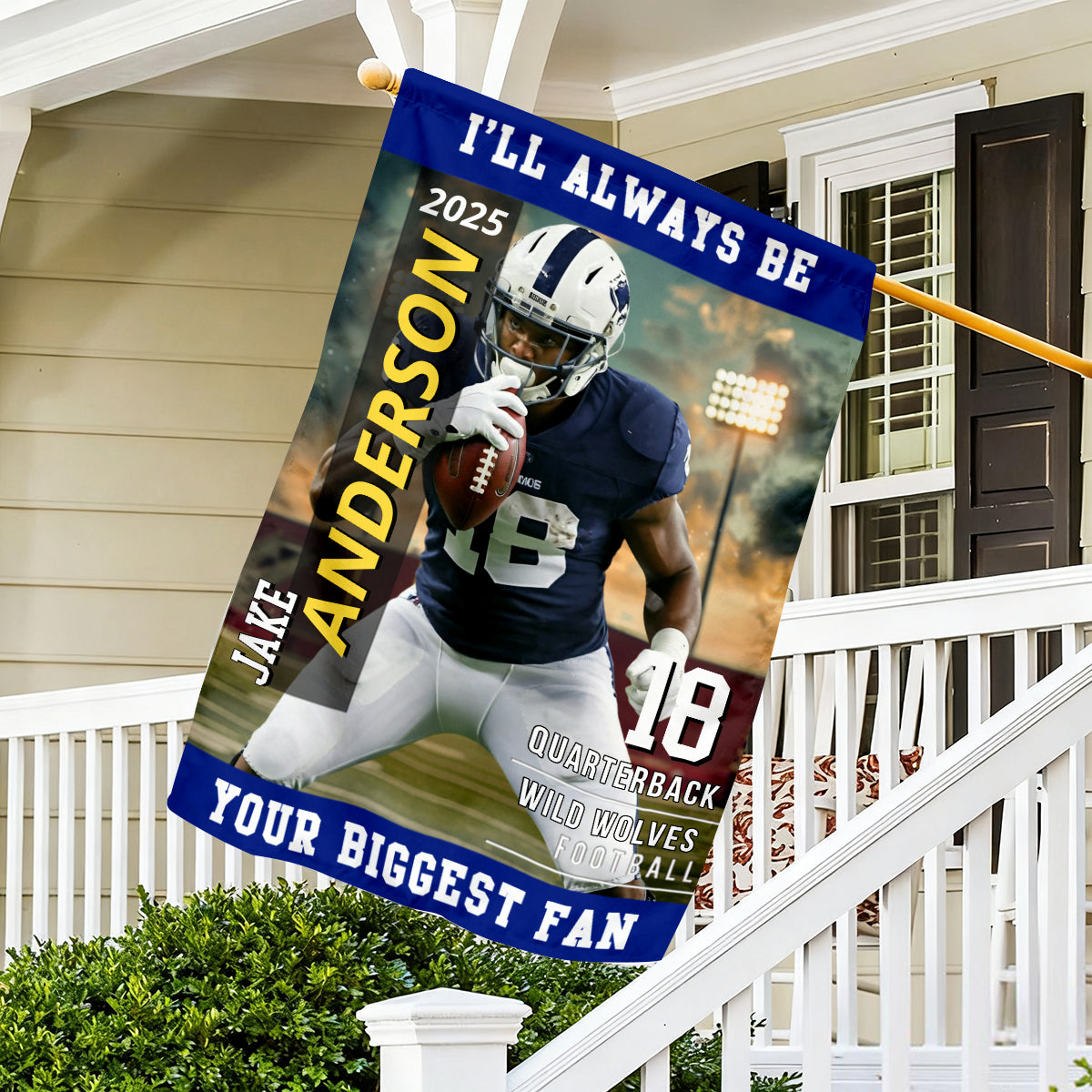 American Football Photo Flag My Heart Is On That Field - Personalized Gift For Football Player