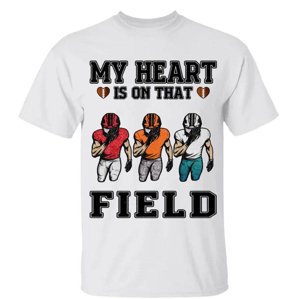 My Heart Is On That Field Personalized Pure cotton T-Shirt Gift For Family Member  Football Game Days Shirt