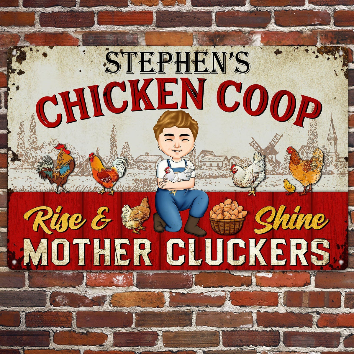 Rise And Shine Mother Cluckers - Personalized Metal Sign - Funny & Unique Gift for Poultry Farmers