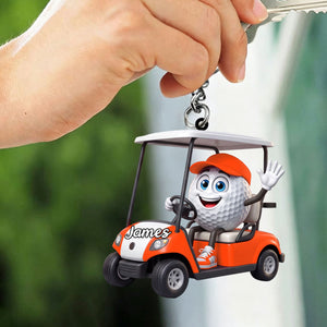 Golf Player On Golf Cart Keychain  – Personalized Gift For Golf Lovers