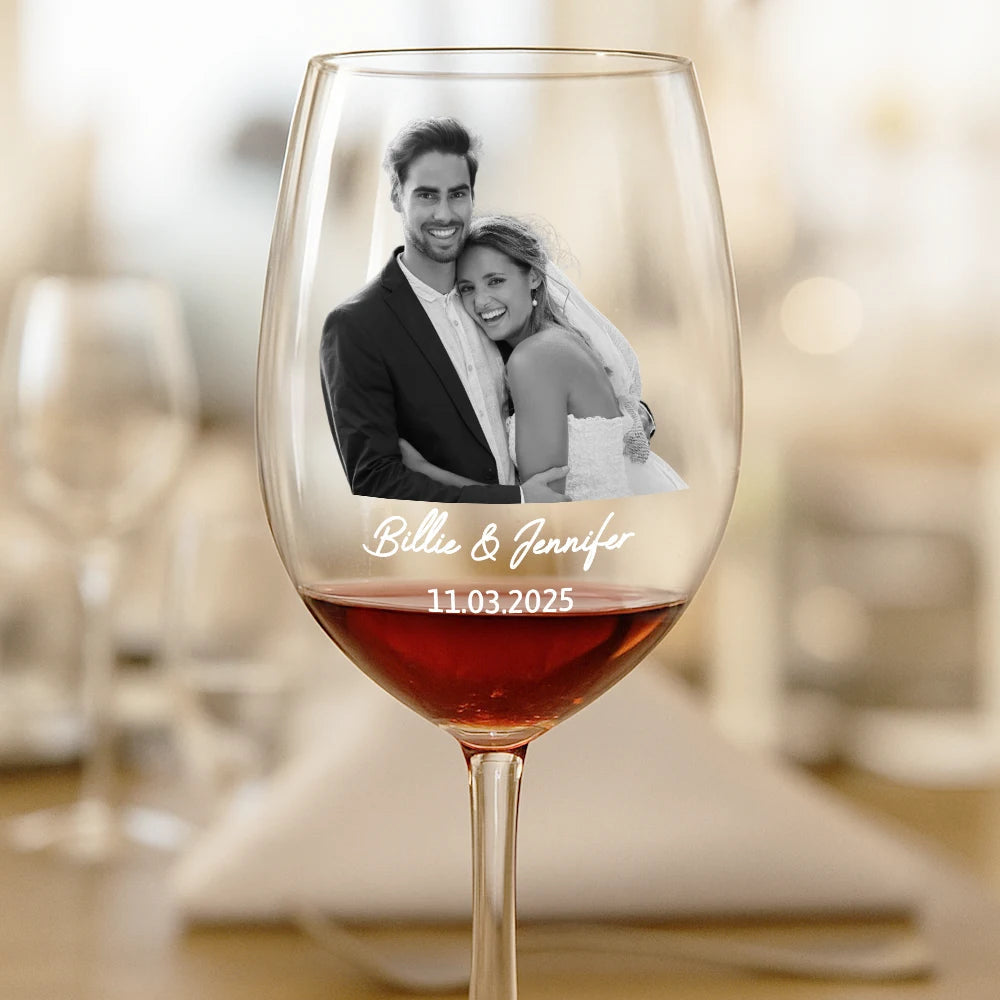 Custom Photo Couples Anniversary - Forever Toasting, Personalized Wine Glass