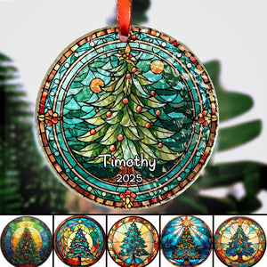 Christmas Tree - Personalized Circle Glass Ornament