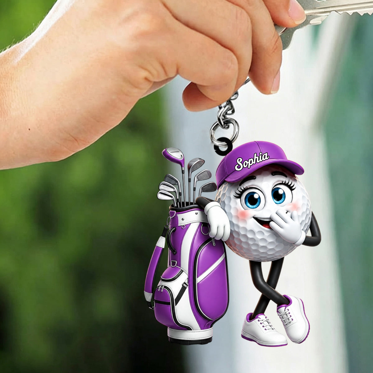 Funny Snickering Personalized Golf Ball Mascot Keychain Gift for Male & Female Golfer