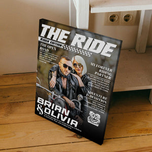 Personalized Custom Photo Biker Couple Magazine Cover Poster, Anniversary Gift for Riders,  Motorcycle Couple
