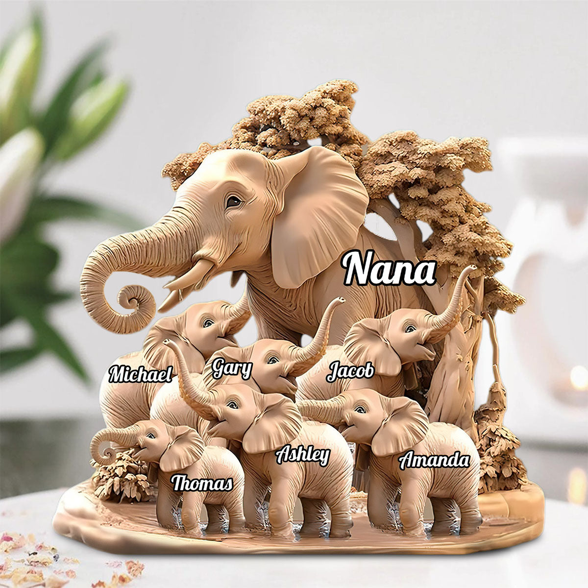 Gift For Mom, Grandma - Personalized Elephant Custom Shaped Acrylic Plaque