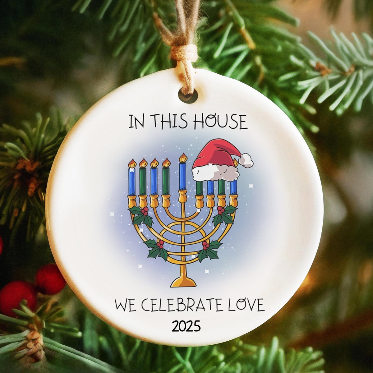 Personalized Circle Ceramic Ornament Jewish and Christian Family Decorations Hanukkah Gift