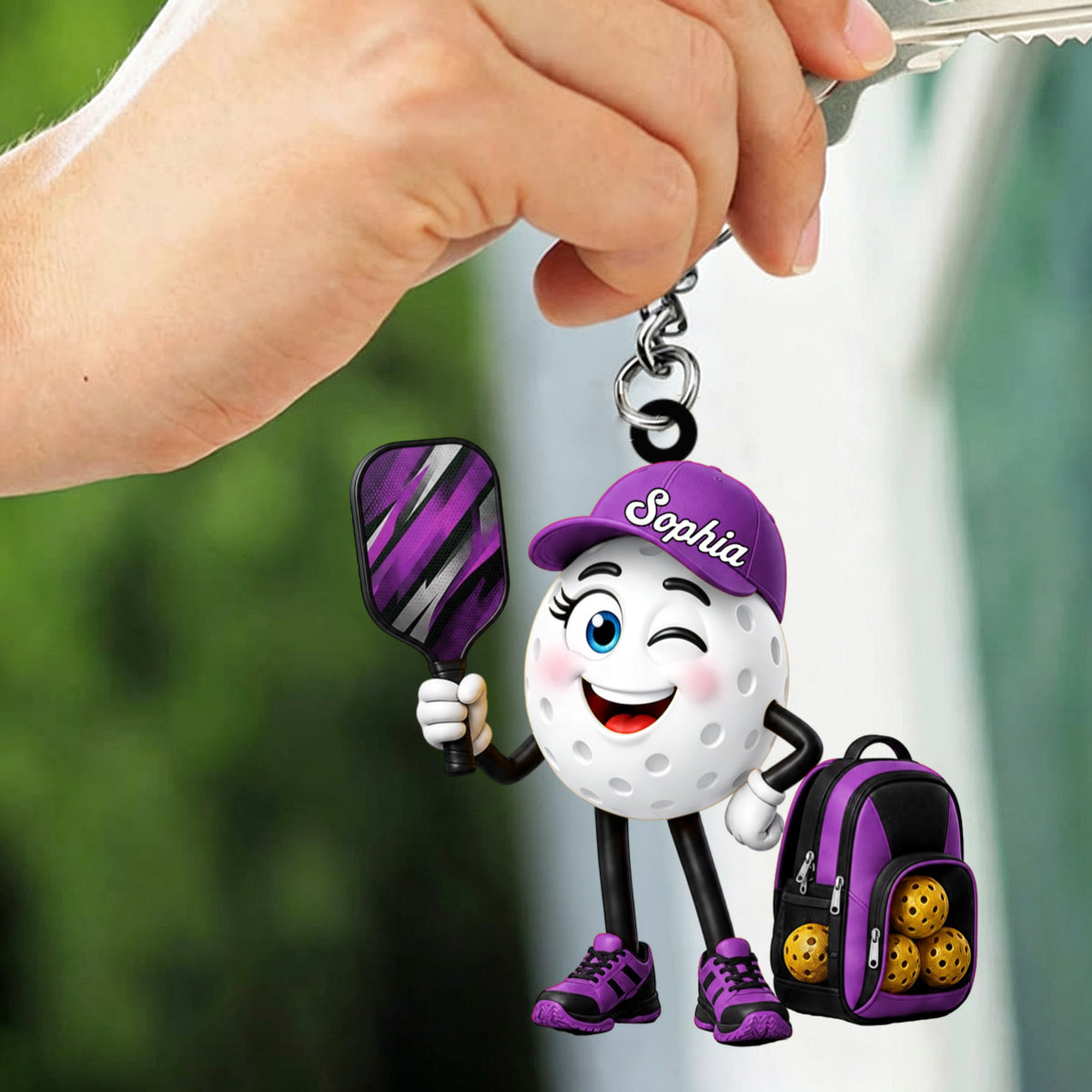 Cute Male & Female Pickleball Player Keychain- Personalized Pickleball Ball Mascot Keychain