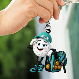 Personalized Cute Sweaty Male & Female Pickleball Ball Keychain